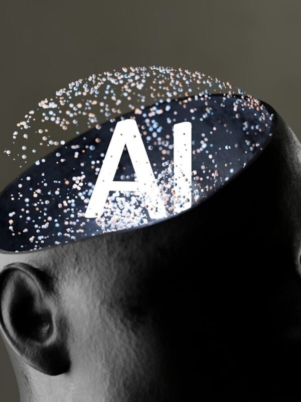 Artificial intelligence concept within a human head